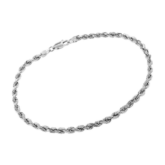 14K White Gold 3MM Solid Rope Diamond-Cut Braided Twist Link Bracelet Chains 7" - 8", Gold Bracelet for Men & Women, 100% Real 10k Gold, Next Level Jewelry