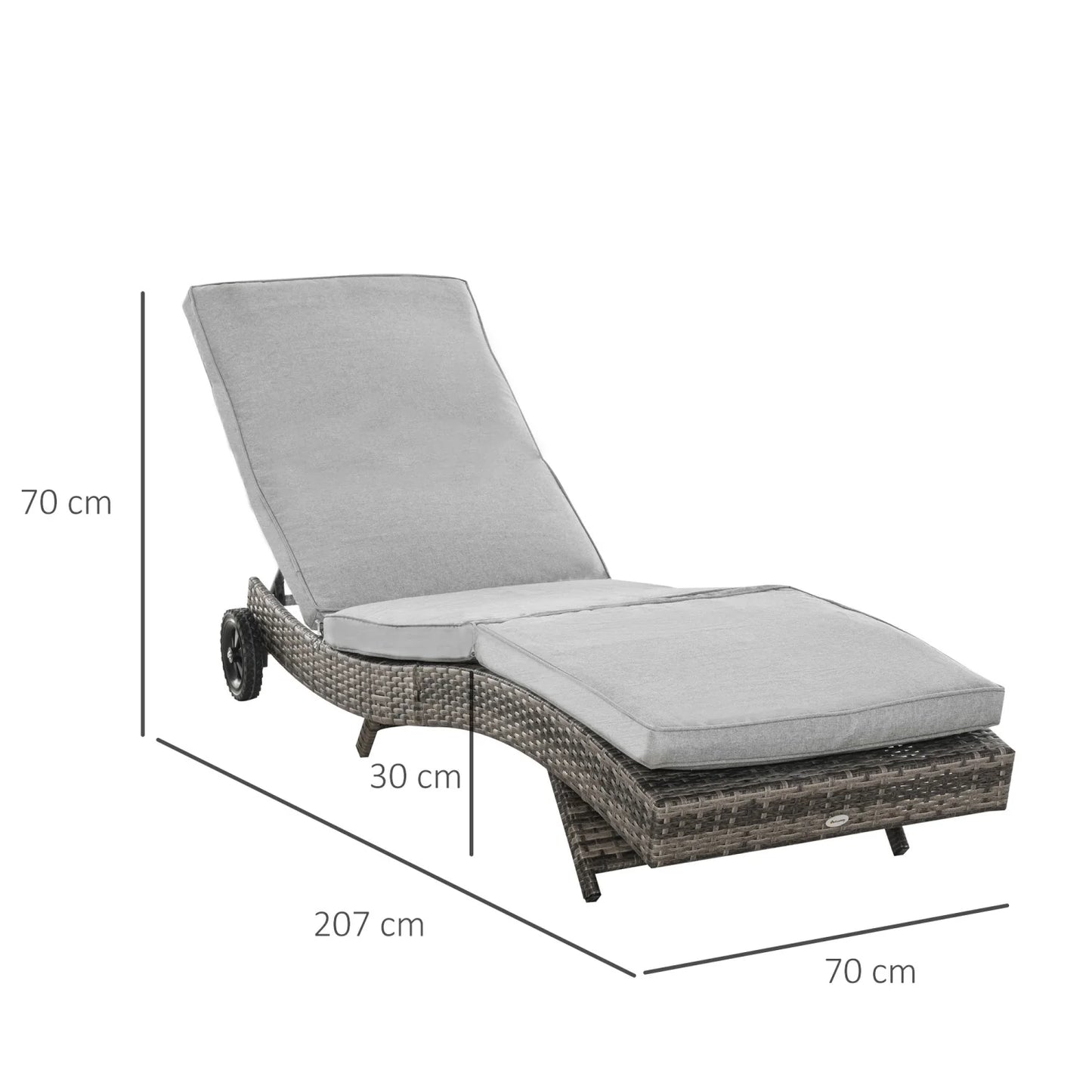 ZJbiubiuHome Chaise Lounge Pool Chair  Outdoor PE Rattan Cushioned Patio Sun Lounger w/ 5-Level Adjustable Backrest & Wheels for Easy Movement  Wicker  Mixed Gray