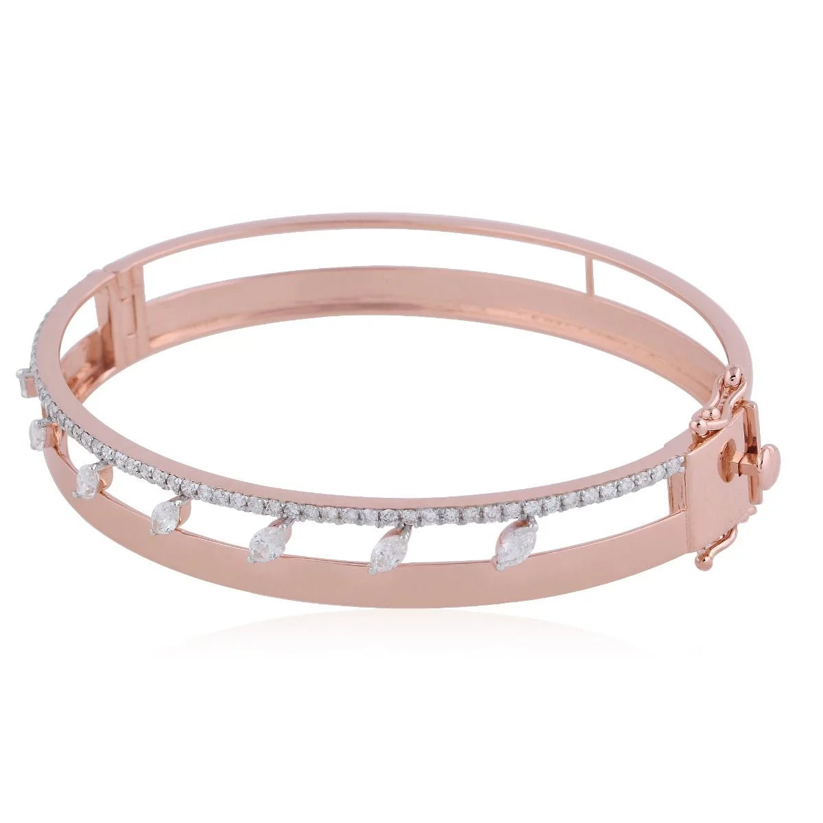 1.3 TCW Solid 18 Kt Rose Gold SI Clarity HI Color Diamond Designer Bangle/Bracelet