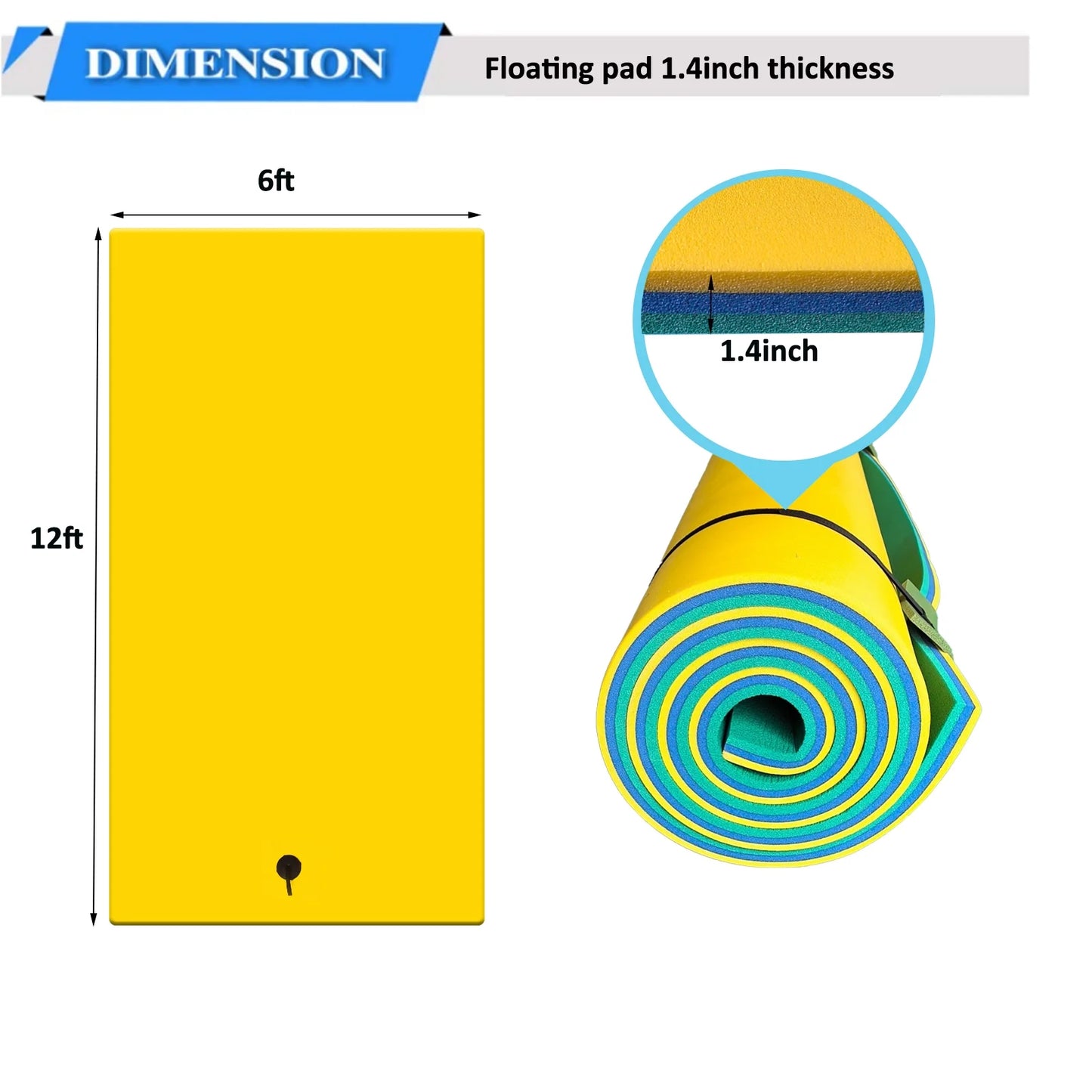12' × 6' Lily Pad Floating Mat - Tear-Resistant 3-Layer Foam for Water Recreation - Yellow