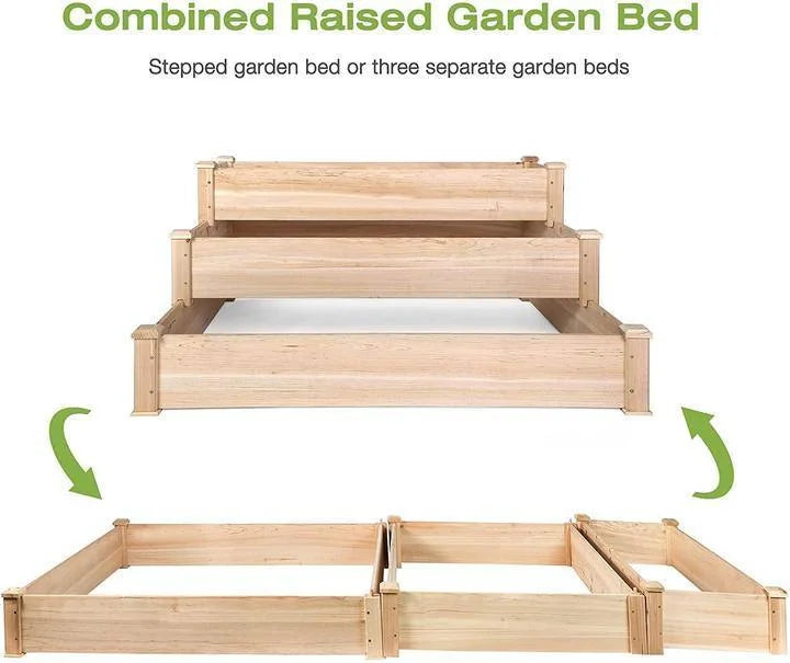 ZJbiubiuHome 3 Tier Raised Garden Bed Kit Wooden Planter Box Heavy Duty Solid Fir Wood