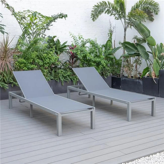 13.2 x 25 x 78.5 in. Marlin Patio Chaise Lounge Chair with Grey Aluminum Frame, Dark Grey - Set of 2
