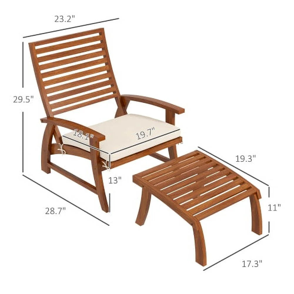 ZJbiubiuHome 4 Pieces Patio Chairs with Cushion  Outdoor Dining Chairs Set of 4  Acacia Wood Seat with Footstools  Slatted Seat & Backrest  Armrests  Cream White