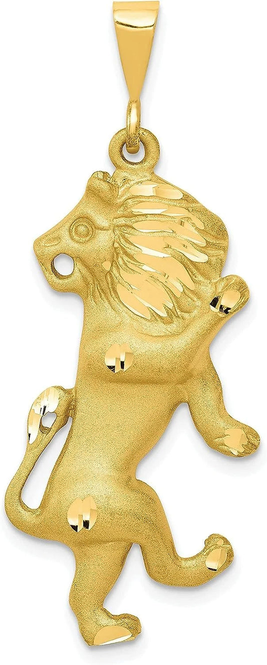 14k Yellow Gold Satin Diamond-cut Leo Zodiac Charm - 40mm