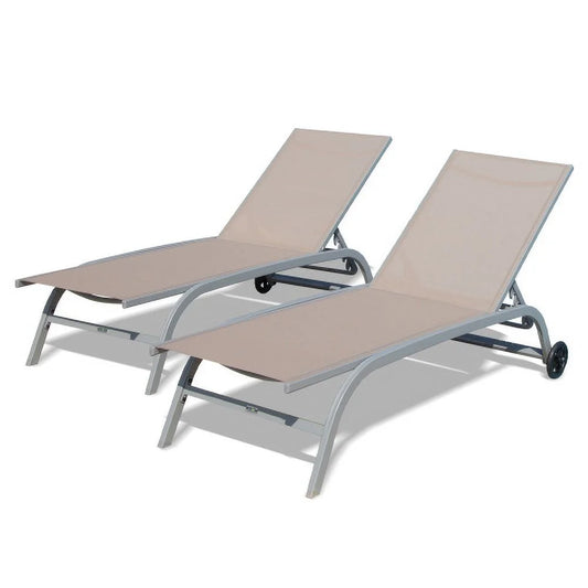 ZJbiubiuHome Chaise Lounge Outdoor   Lounge Chairs for Outside with Wheals  Outdoor Lounge Chairs with 5 Adjustable Position  Pool Lounge Chairs for Patio  Beach Yard Deck Poolside(Khaki