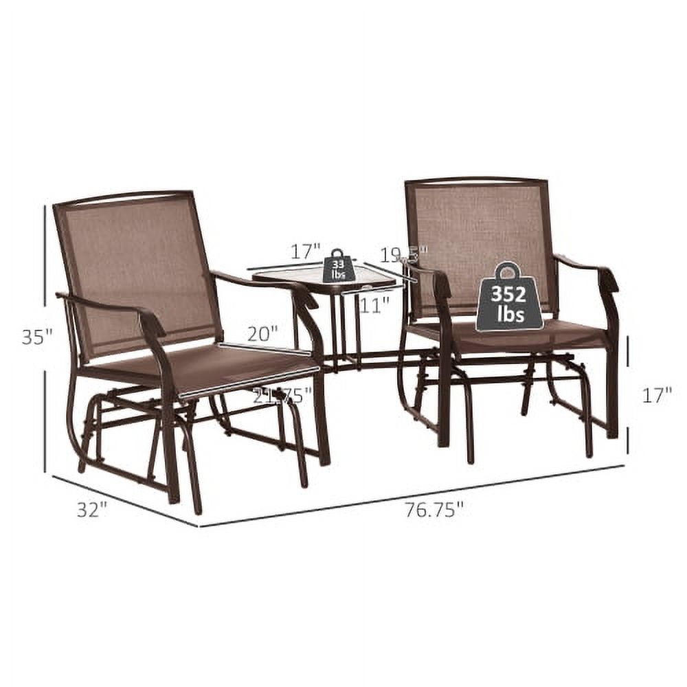 ZJbiubiuHome Outdoor Glider Chairs with Coffee Table  Patio 2-Seat Rocking Chair Swing Loveseat with Breathable Sling for Backyard  Garden  and Porch  Coffee Brown