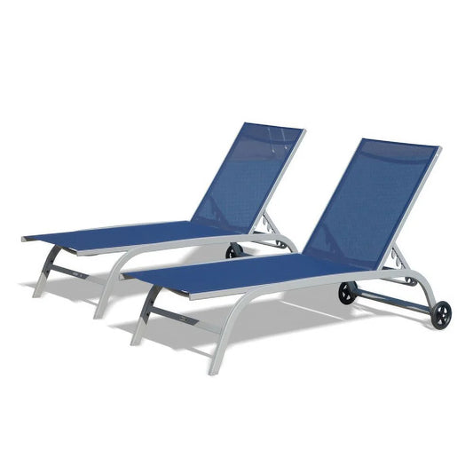 ZJbiubiuHome Chaise Lounge Outdoor   Lounge Chairs for Outside with Wheels  Outdoor Lounge Chairs with 5 Adjustable Position  Pool Lounge Chairs for Patio  Beach  Yard  Deck  Poolside(Blu
